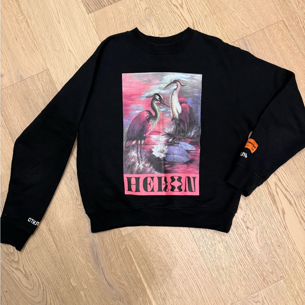 Heron Preston Black and Pink Graphic Crewneck Sweater